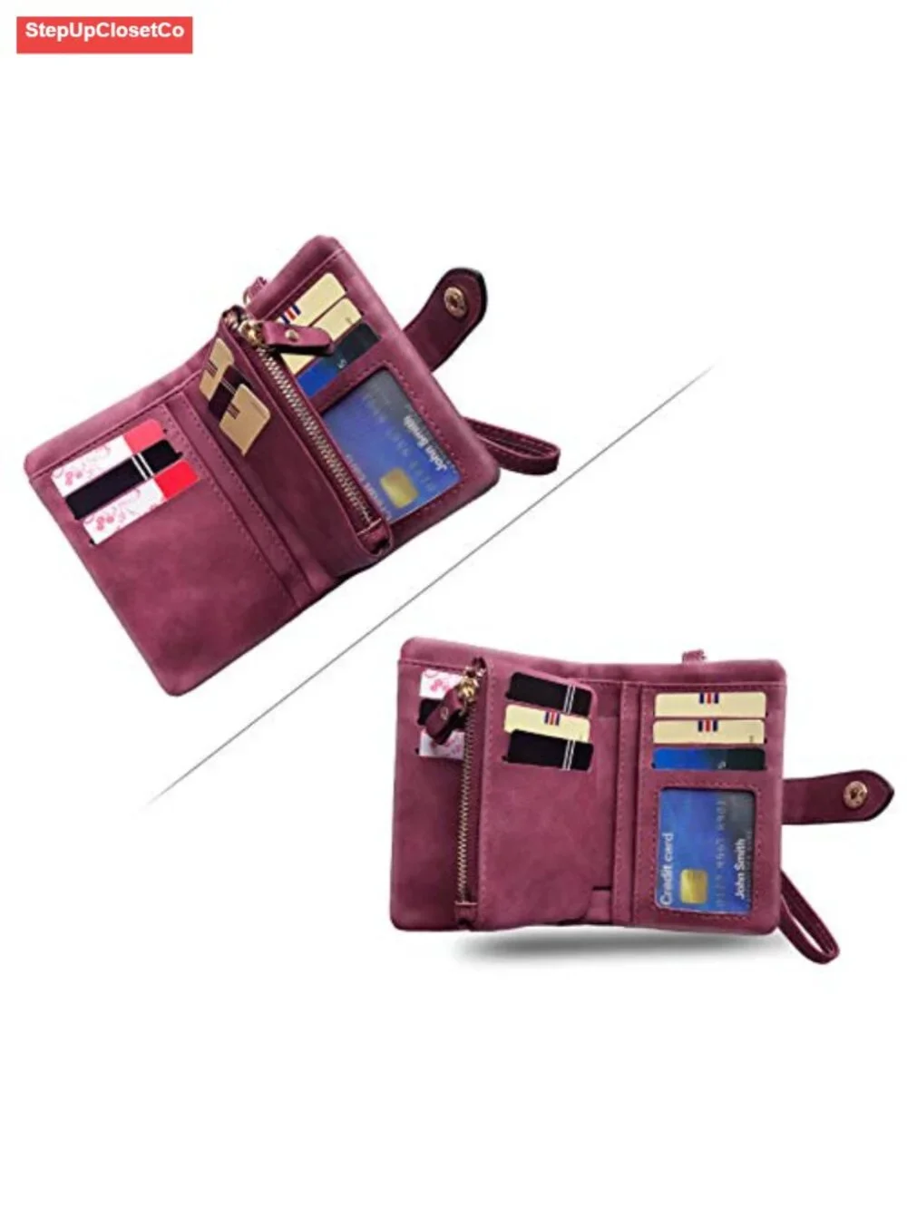 Womens RFID Bifold Leather Wallet Wristlet with 16 Card Slots Zipper Coin Purse
